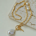 Suqare Chain Baroque Pearl Clip - on Pendants Necklace - floysun