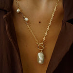 Suqare Chain Baroque Pearl Clip - on Pendants Necklace - floysun