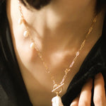 Suqare Chain Baroque Pearl Clip - on Pendants Necklace - floysun