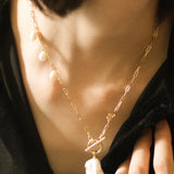 Suqare Chain Baroque Pearl Clip - on Pendants Necklace - floysun