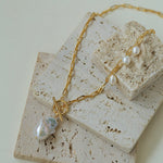 Suqare Chain Baroque Pearl Clip - on Pendants Necklace - floysun