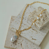 Suqare Chain Baroque Pearl Clip - on Pendants Necklace - floysun