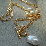 Suqare Chain Baroque Pearl Clip - on Pendants Necklace - floysun