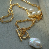 Suqare Chain Baroque Pearl Clip - on Pendants Necklace - floysun