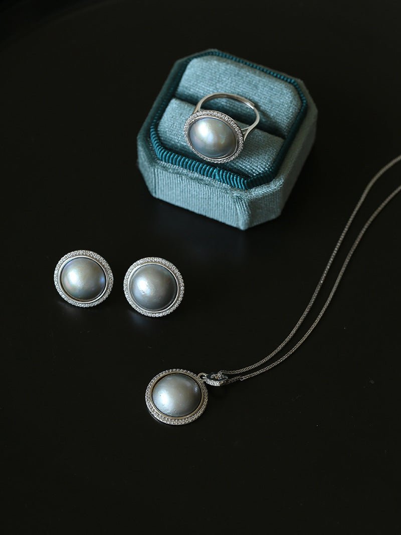 Surrounding Diamond Mabe Pearl Earrings - floysun