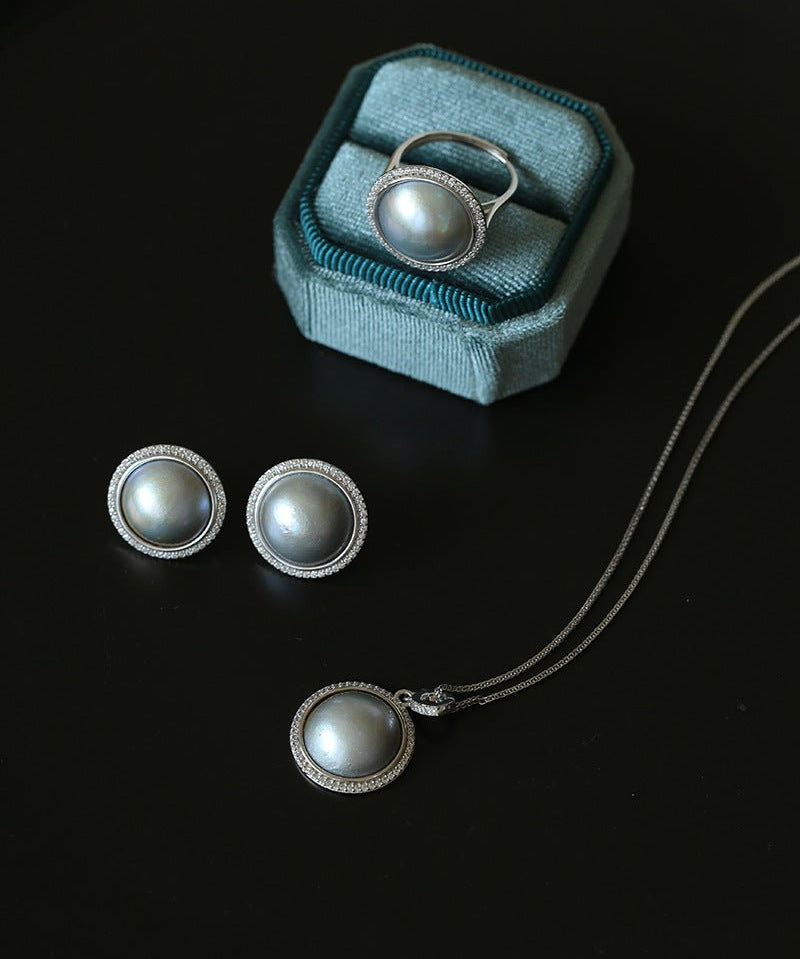 Surrounding Diamond Mabe Pearl Necklace Set - floysun