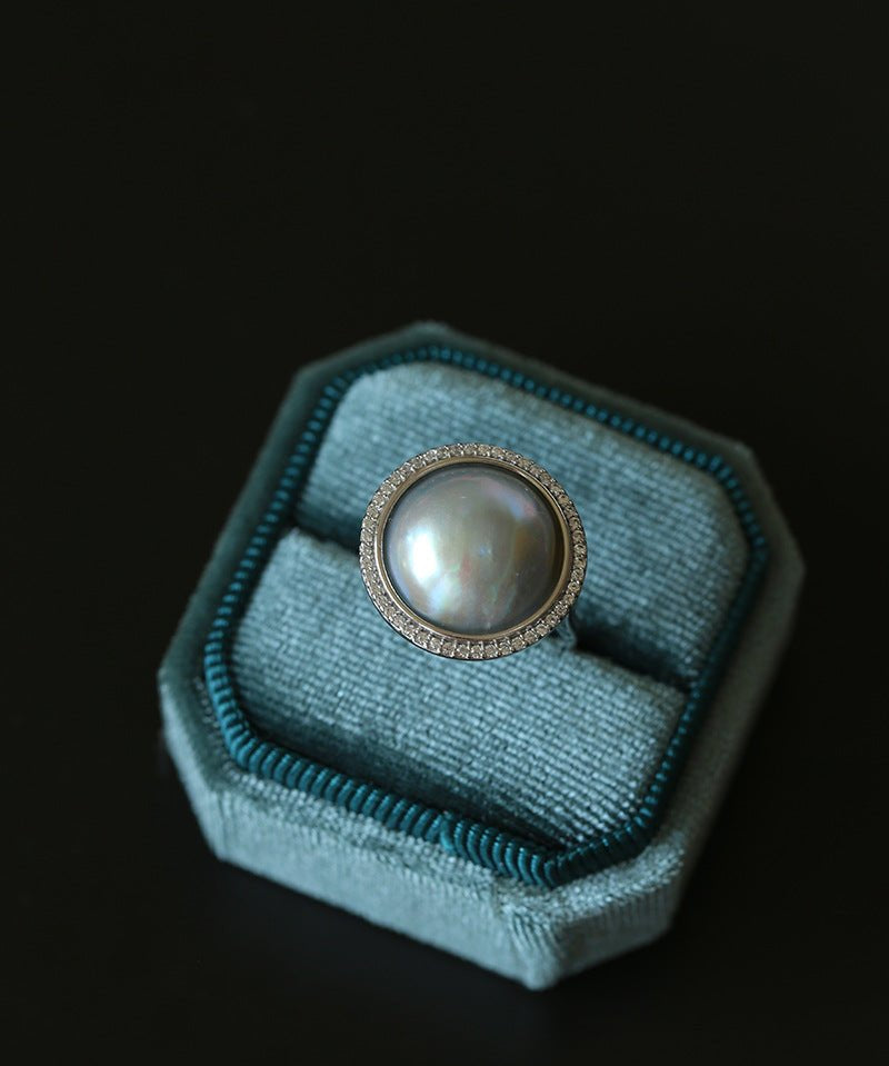 Surrounding Diamond Mabe Pearl Ring - floysun