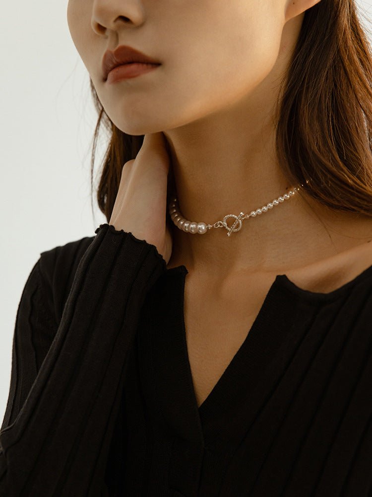 Swarovski Pearl Gradient Collarbone Necklace - floysun