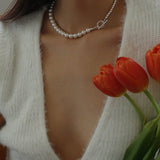 Swarovski Pearl Gradient Collarbone Necklace - floysun