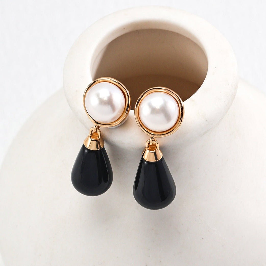 Teardrop Gemstone Drop Pearl Earrings - floysun
