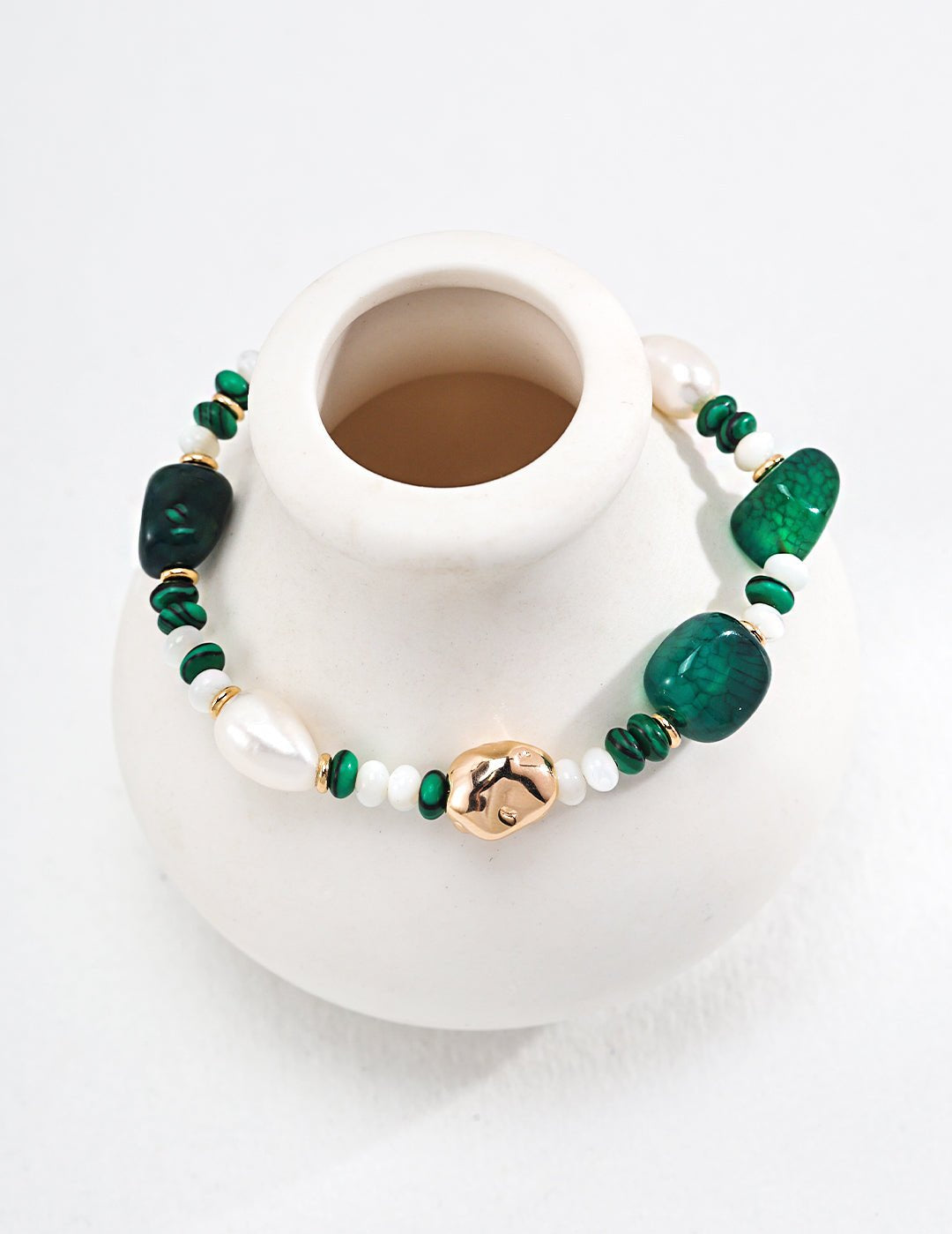 The Multielement Bracelet Featuring Malachite Pearls and Green Onyx - floysun