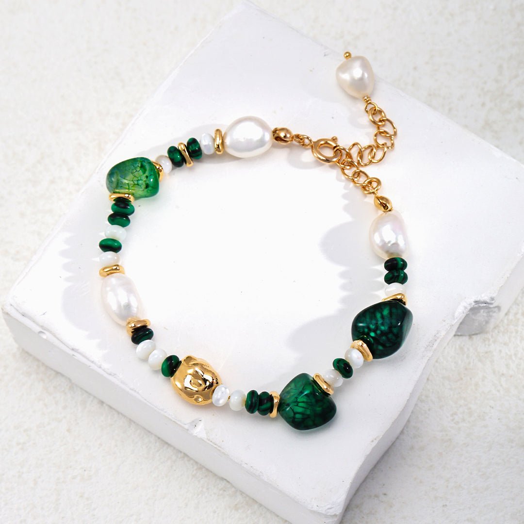 The Multielement Bracelet Featuring Malachite Pearls and Green Onyx - floysun