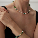 The Multielement Bracelet Featuring Malachite Pearls and Green Onyx - floysun