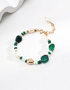 The Multielement Bracelet Featuring Malachite Pearls and Green Onyx - floysun