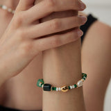 The Multielement Bracelet Featuring Malachite Pearls and Green Onyx - floysun