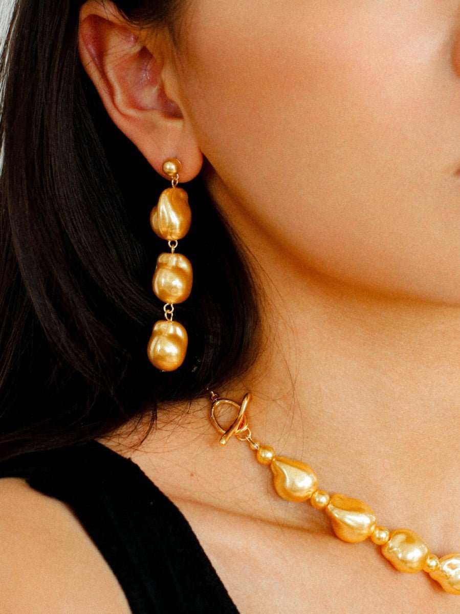 Three Baroque Pearl Long Drop Earrings - floysun