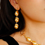 Three Baroque Pearl Long Drop Earrings - floysun