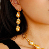 Three Baroque Pearl Long Drop Earrings - floysun