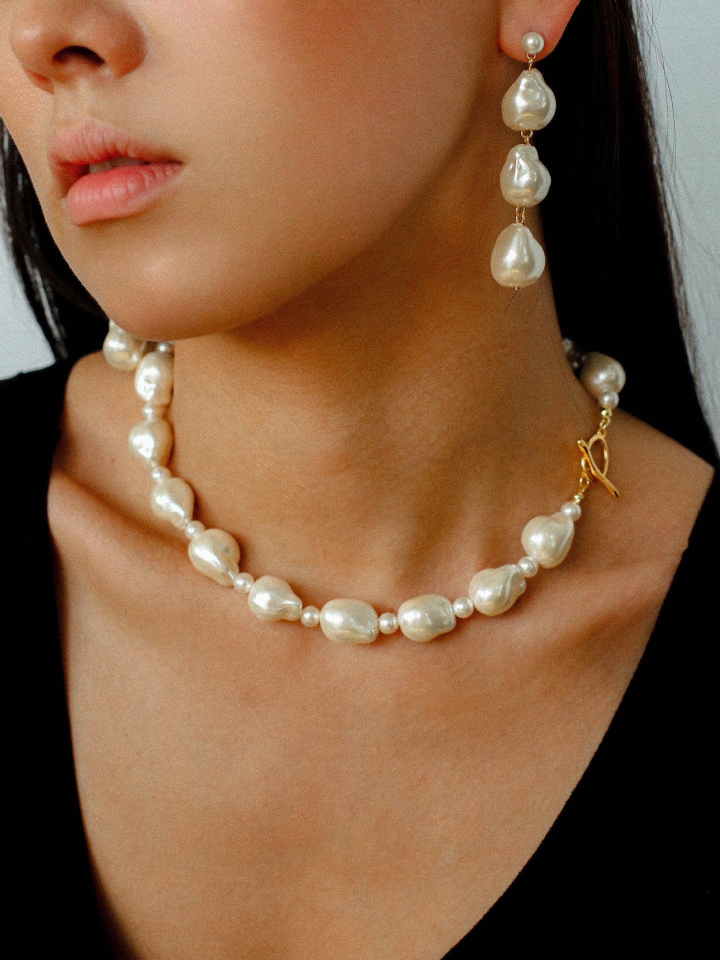 Three Baroque Pearl Long Drop Earrings - floysun