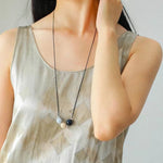 Three - Bead Natural Stone Long Black Cord Sliding Necklace - floysun