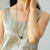 Three - Bead Natural Stone Long Black Cord Sliding Necklace - floysun