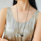 Three - Bead Natural Stone Long Black Cord Sliding Necklace - floysun