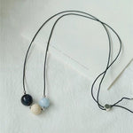 Three - Bead Natural Stone Long Black Cord Sliding Necklace - floysun