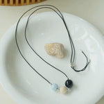 Three - Bead Natural Stone Long Black Cord Sliding Necklace - floysun