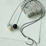 Three - Bead Natural Stone Long Black Cord Sliding Necklace - floysun