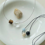 Three - Bead Natural Stone Long Black Cord Sliding Necklace - floysun