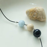 Three - Bead Natural Stone Long Black Cord Sliding Necklace - floysun