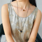 Three - Bead Natural Stone Long Black Cord Sliding Necklace - floysun