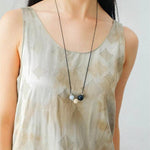 Three - Bead Natural Stone Long Black Cord Sliding Necklace - floysun