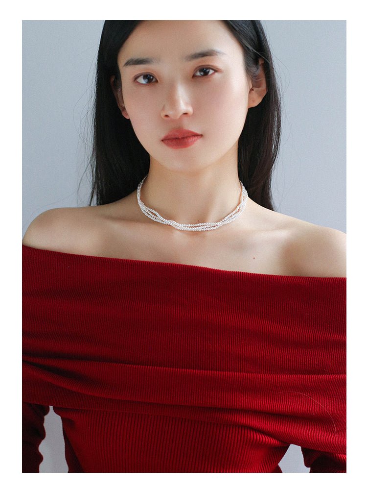 Three - Layer White Mini Pearl Collar Necklace - floysun