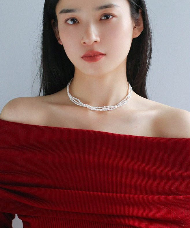 Three - Layer White Mini Pearl Collar Necklace - floysun