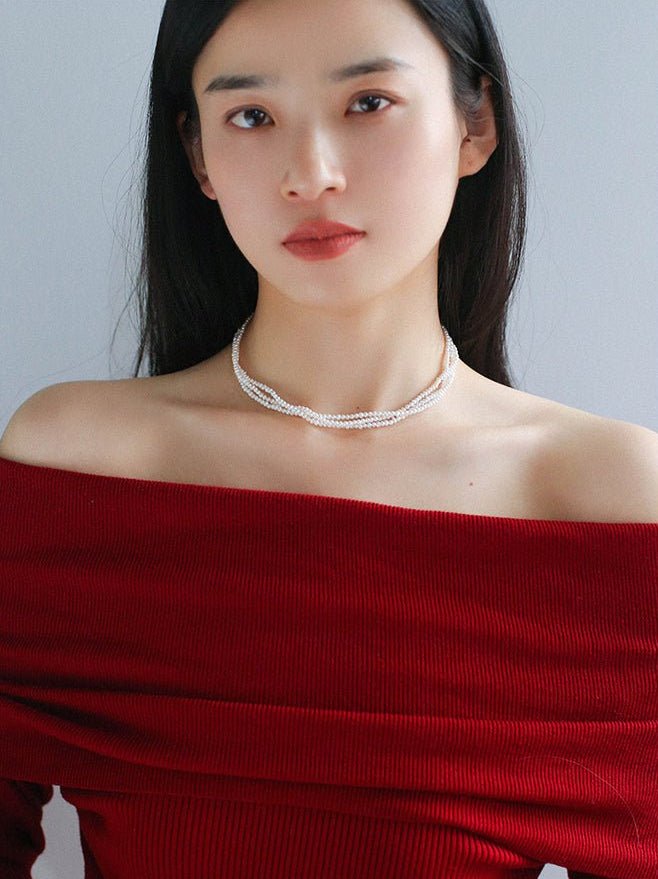 Three - Layer White Mini Pearl Collar Necklace - floysun