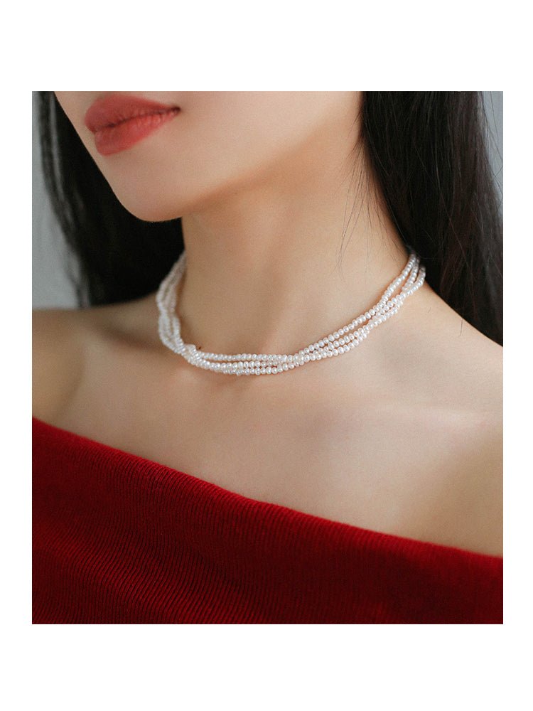 Three - Layer White Mini Pearl Collar Necklace - floysun