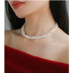 Three - Layer White Mini Pearl Collar Necklace - floysun