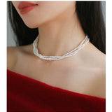 Three - Layer White Mini Pearl Collar Necklace - floysun