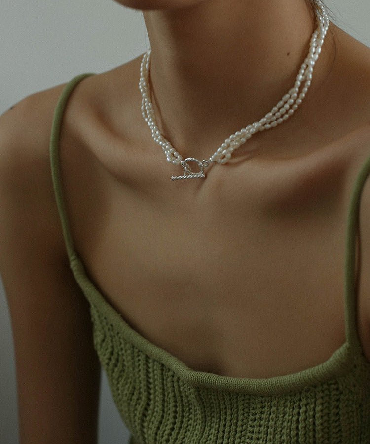 Three Layers Ot Buckle Pearl Necklace - floysun