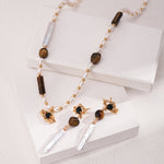 Tiger Eye Stone Long Baroque Pearl Earrings - floysun