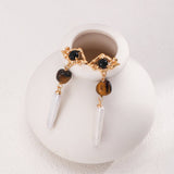 Tiger Eye Stone Long Baroque Pearl Earrings - floysun