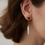 Tiger Eye Stone Long Baroque Pearl Earrings - floysun