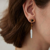 Tiger Eye Stone Long Baroque Pearl Earrings - floysun