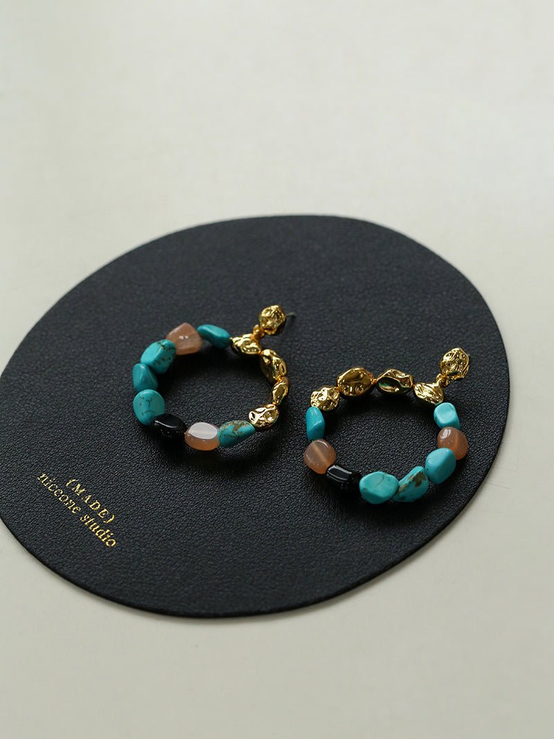 Tiger's Eye Irregular Metal Earrings Turquoise Earrings - floysun