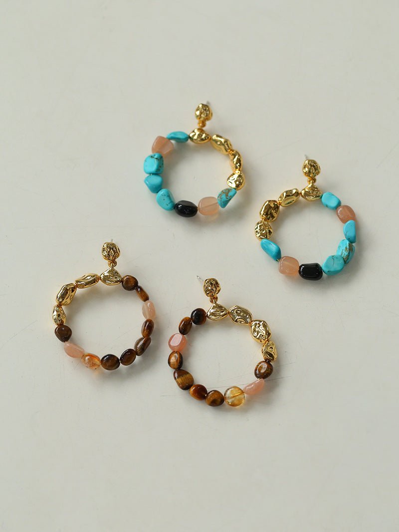 Tiger's Eye Irregular Metal Earrings Turquoise Earrings - floysun