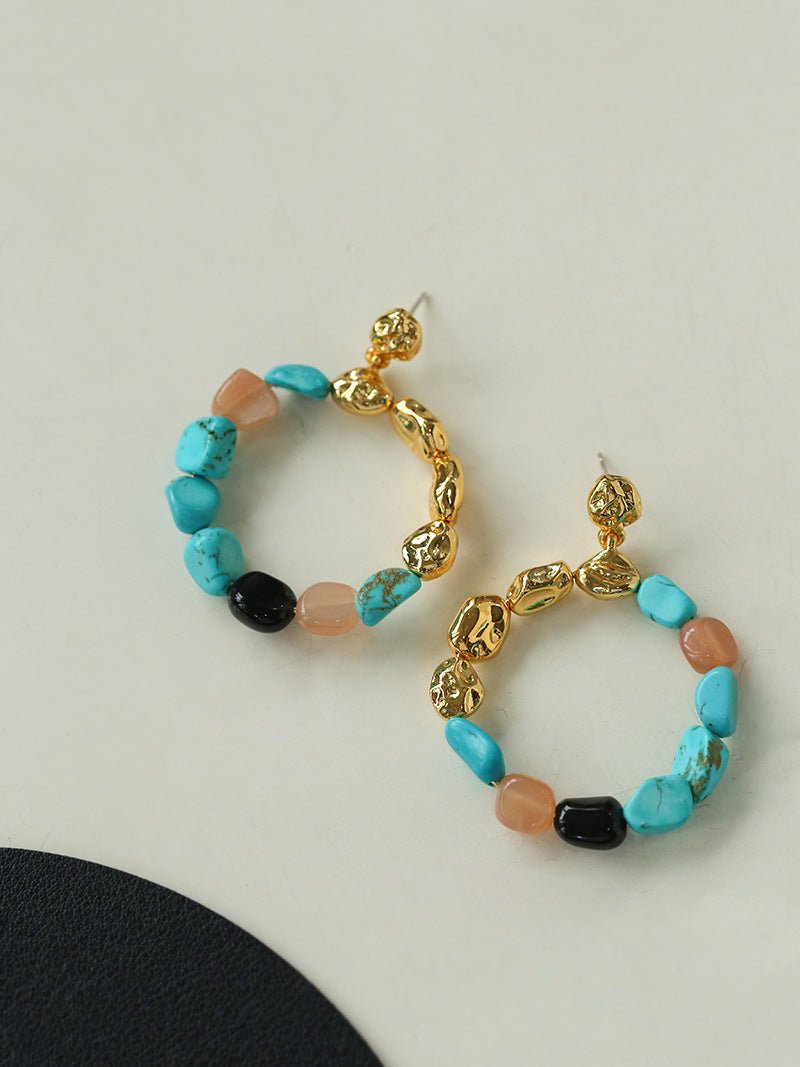 Tiger's Eye Irregular Metal Earrings Turquoise Earrings - floysun