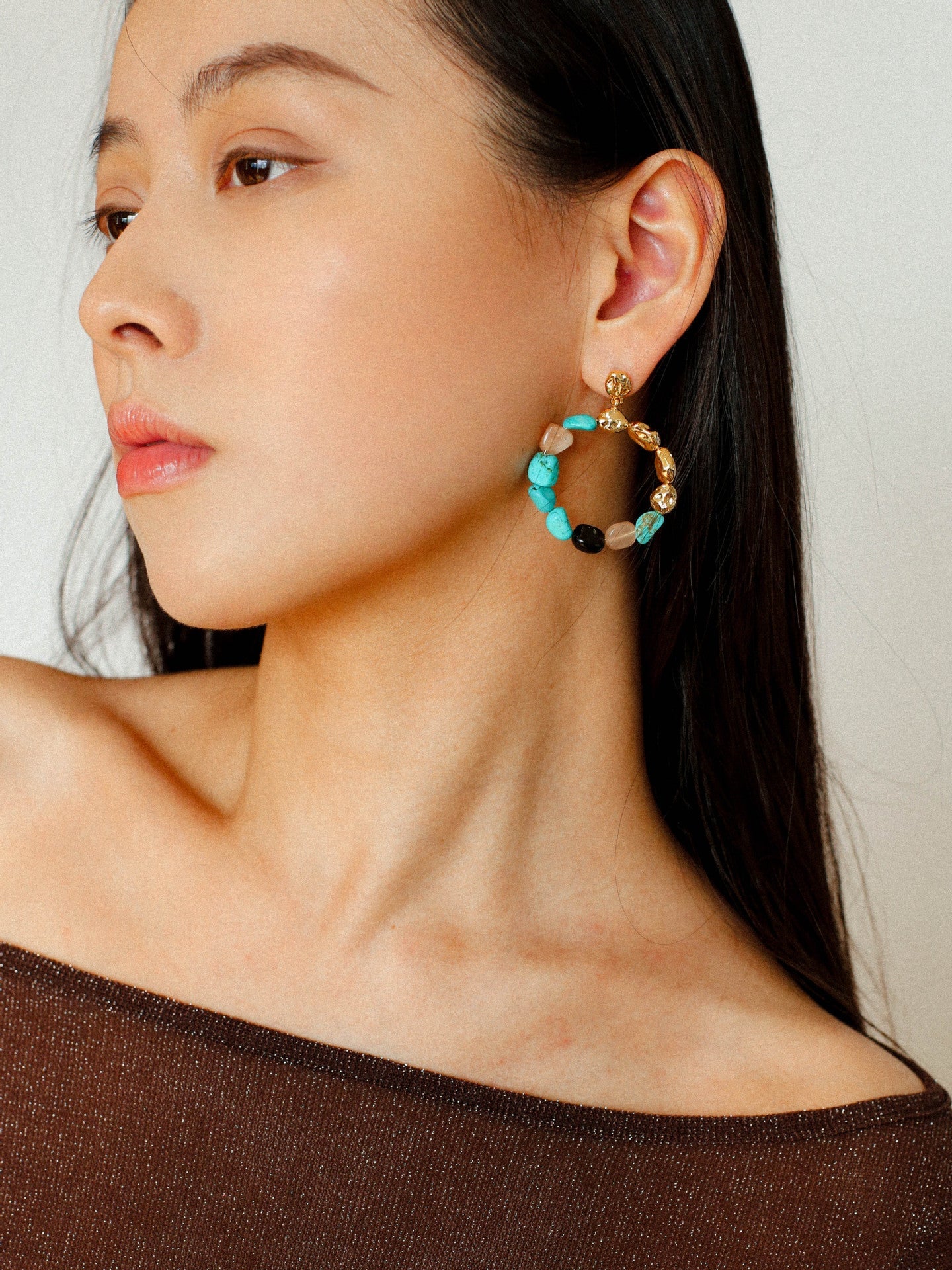 Tiger's Eye Irregular Metal Earrings Turquoise Earrings - floysun