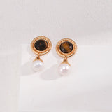 Tiger's Eye Natural Pearl Earrings - floysun