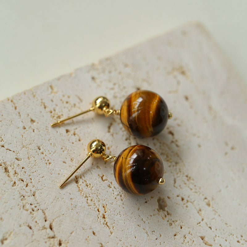 Tiger's Eye Stone Drop Earrings - floysun